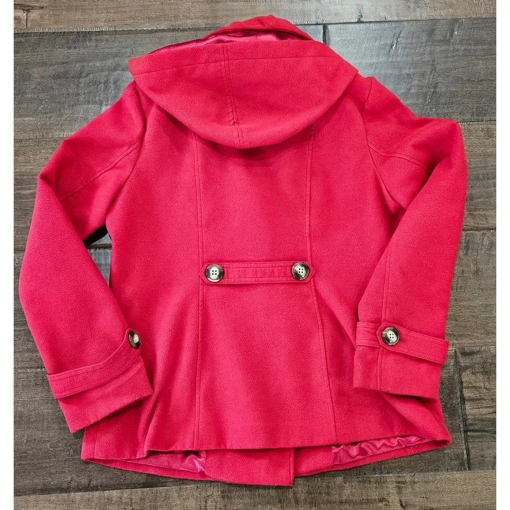 Y2K Cozy Core Mall Goth Red Hooded Pea Coat Double Breasted Fleece Jacket M